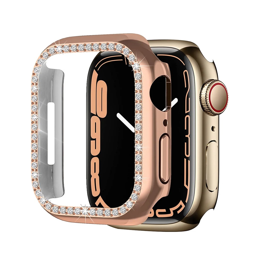 Apple Watch Uyumlu Şık Taşlı Parlak Kasa Koruyucu Rose Gold