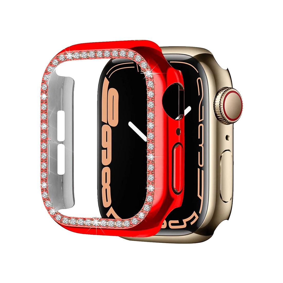 Apple Watch Uyumlu Şık Taşlı Parlak Kasa Koruyucu Red